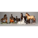 NINE VARIOUS BESWICK AND OTHER CERAMIC HORSES, including a pair of bookends (9)