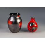 POOLE POTTERY GALAXY PATTERN LUSTRE GLAZED VASE, of ovoid form, decorated with red/orange with