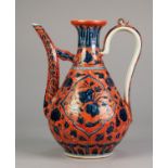 20th CENTURY CHINESE PORCELAIN REPLICA MING EWER, underglaze blue and copper red, 10 1/4in (26cm)