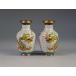 PAIR OF ORIENTAL CLOISONNE VASES, each of ovoid form, decorated with a five toed dragon and pearl