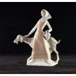 LLADRO PORCELAIN GROUP OF A GIRL AND GOAT, 11? (28cm) high, impressed mark