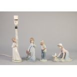 LLADRO FIGURAL ELECTRIC TABLE LAMP with a young girl holding her pet dog 11" (28cm) high (