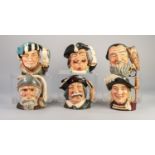 SIX ROYAL DOULTON MOULDED POTTERY LARGE CHARACTER JUGS, comprising: MERLIN, D6529, DON QUIXOTE,