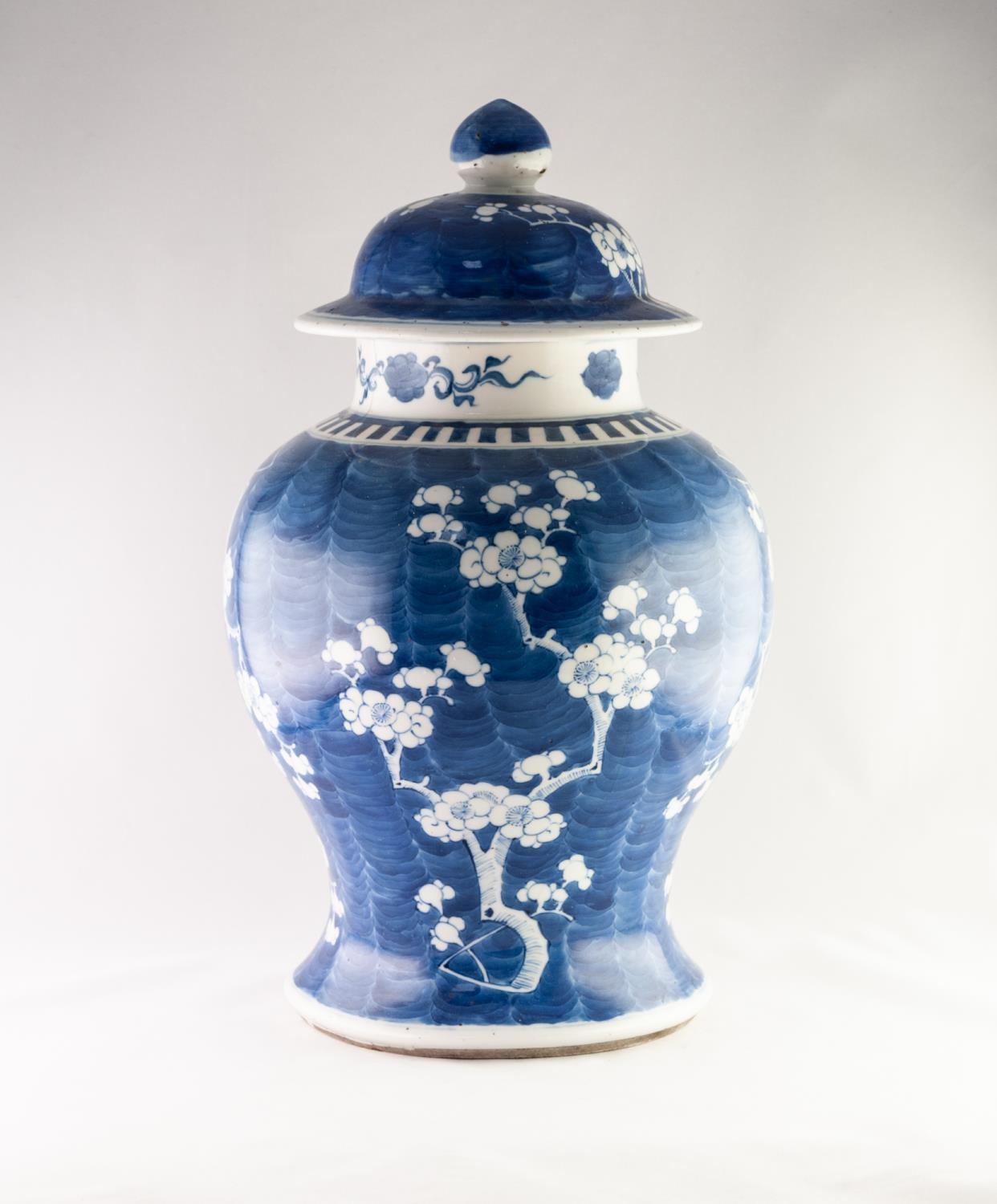 LATE NINETEENTH CENTURY CHINESE BLUE AND WHITE PORCELAIN LARGE GINGER JAR AND COVER, of baluster - Image 2 of 3