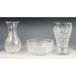 A WATERFORD CUT CRYSTAL VASE, ANOTHER AND A BOWL (3)