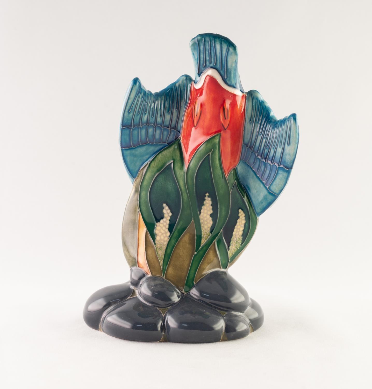 MODERN MOORCROFT POTTERY ORNAMENT OF A KINGFISHER, modelled diving with a fish in its mouth, 6 ½? ( - Image 2 of 3