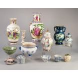 TWELVE VARIOUS MODERN CHINESE AND OTHER VASES, JARDINIERE, BOWLS, ETC... AND A SMALL NINETEENTH
