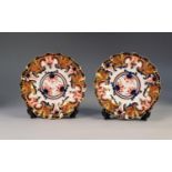 PAIR OF LATE NINETEENTH CENTURY ROYAL CROWN DERBY JAPAN PATTERN CHINA PLATES, each with wavy rim,