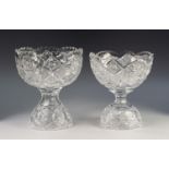 TWO HEAVY QUALITY EARLY/MID TWENTIETH CENTURY CUT GLASS TWO PART PEDESTAL BOWL, each with stand