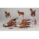 ONE MARKED BESWICK AND FIVE OTHER BESWICK STYLE HORSES, brown glazed (as found) (6)