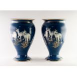 DAISY MAEKIG JONES FOR WEDGWWOD, PAIR OF CHINA VASES, decorated with three fawns, outlined in gilt