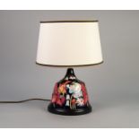 MODERN MOORCROFT TUBE LINED POTTERY TABLE LAMP BASE, of bell form, decorated in colours with