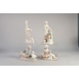 FOUR LLADRO BISCUIT FINISH FIGURES 10 1/2 " (25.5cm) high and smaller