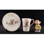 MABEL LUCIE ATTWELL FOR SHELLEY ?NURSERY WARE? CHINA SMALL PLATE AND BEAKER MUG, the plate printed