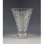 AN INTER WAR YEARS CUT GLASS TRUMPET SHAPE VASE with serrated rim and star cut base 12 1/2" (31.5)