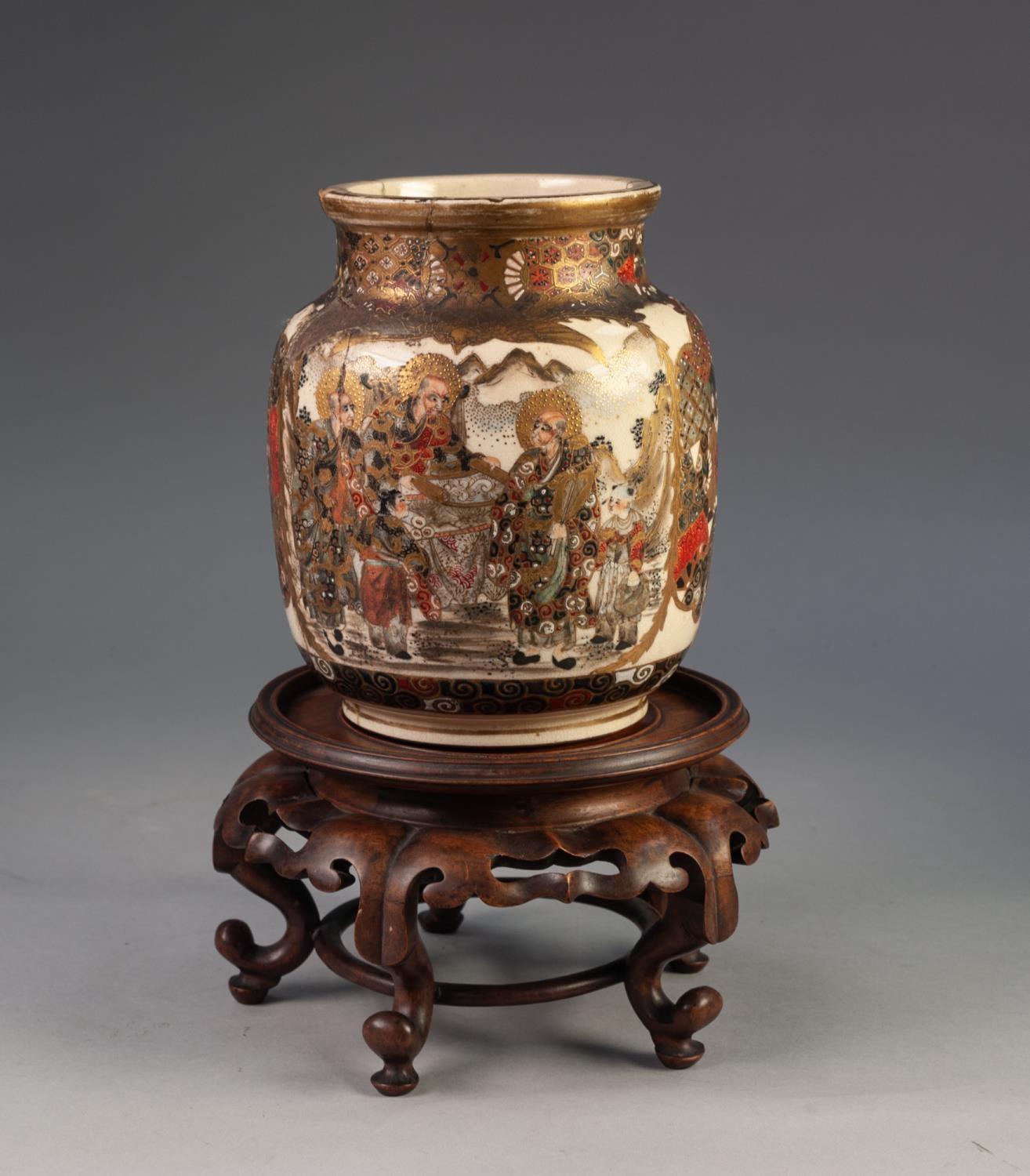 MEIJI PERIOD JAPANESE SATSUMA WARE OVULAR VASE intricately painted and gilded in two large - Image 2 of 4