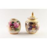ROYAL WORCESTER ?HADLEY WARE? HAND PAINTED PORCELAIN POT POURRI VASE AND COVER, of footed ovoid form