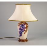 MODERN MOORCROFT POTTERY TABLE LAMP BASE, of ovoid form, painted in colours with trailing purple