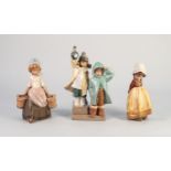 LLADRO FIGURE IN BISCUIT FINISH of a young girl carrying pails of milk 8 1/2" (21.5cm) high and