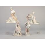 NAO FIGURE of a young woman with pet dog, 9 1/4" (23.5cm) high, and three Lladro and Nao biscuit