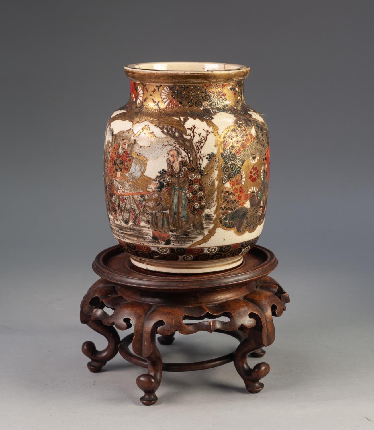 MEIJI PERIOD JAPANESE SATSUMA WARE OVULAR VASE intricately painted and gilded in two large - Image 4 of 4