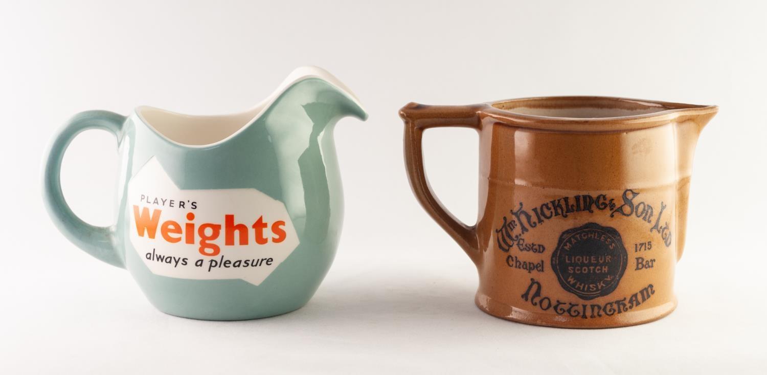 T.G. GREEN FOR PLAYER?S CIGARETTES, POTTERY ADVERTISING JUG, of swollen form with loop handle, - Image 2 of 3