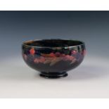 WALTER MOORCROFT 'POMEGRANATE' PATTERN TUBE LINED POTTERY BOWL, of steep sided, footed form,