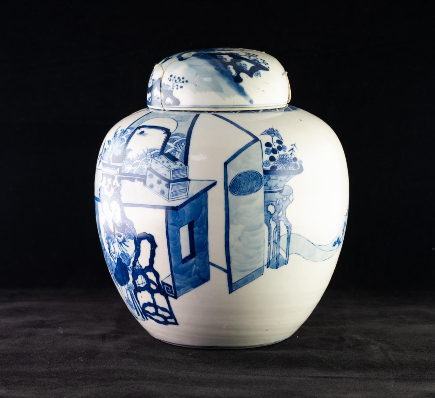 NINETEENTH CENTURY CHINESE BLUE AND WHITE PORCELAIN GINGER JAR AND COVER, of typical form, well - Image 5 of 6