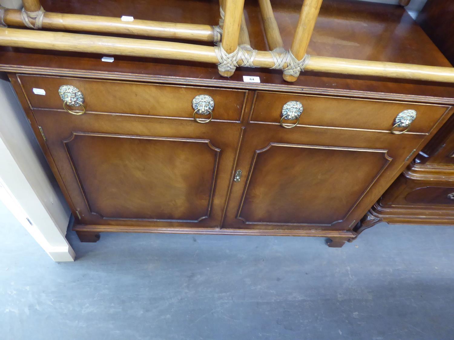 *BEVAN FUNNELL REGENCY STYLE MAHOGANY SIDE CABINET, THE TWO DOORS EACH FACED AS A FALSE DRAWER - Image 2 of 3