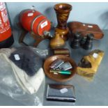A PAIR OF ARONSBERG AND SON, PARIS AND MANCHESTER BINOCULARS, CIGARETTE LIGHTERS, WOODEN PUZZLE BOX,