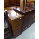 A COMMERICAL MAHOGANY SET OF THREE GRADUATED FILING DRAWERS WITH BRASS CUP HANDLES AND A MAHOGANY