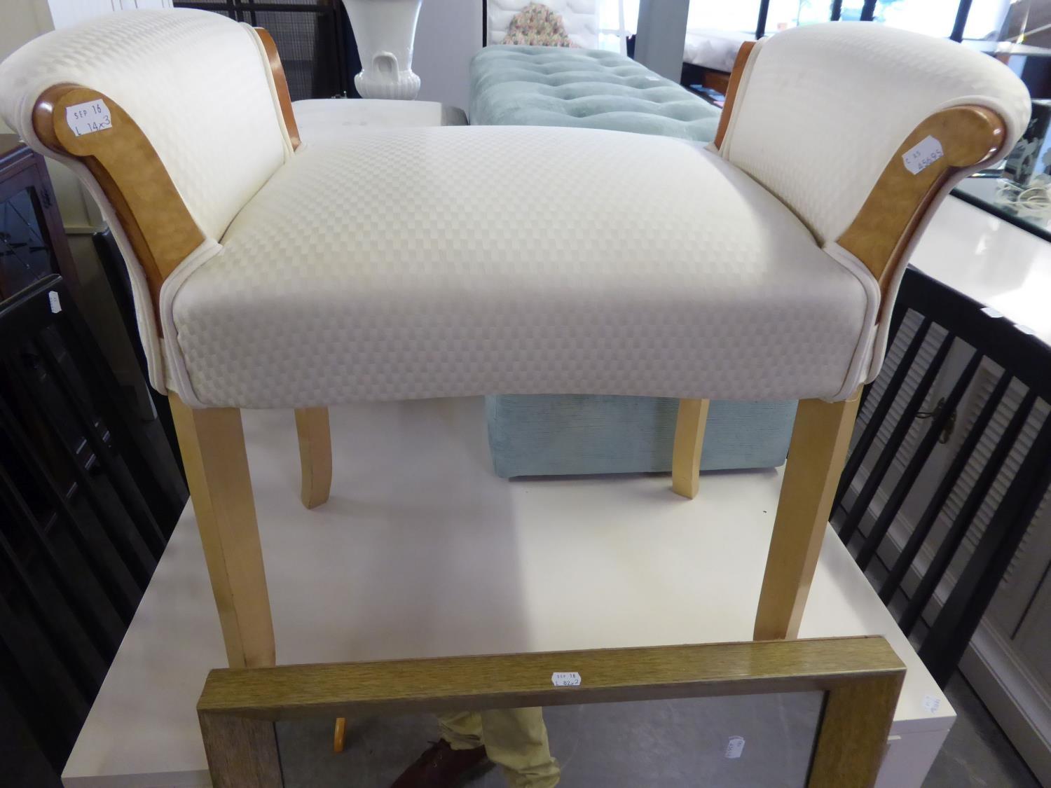 A LARGE FABRIC OTTOMAN BOX, IN DUCK EGG BLUE, A LARGE FABRIC FOOTSTOOL AND A DRESSING TABLE STOOL ( - Image 2 of 3