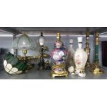 NINE VARIOUS TABLE LAMPS, CERAMIC, BRASS AND POTTERY (9)