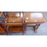 A REPRODUCTION MAHOGANY NEST OF THREE TABLES AND A SIMILAR SIDE TABLE WITH DRAWER BELOW (2)