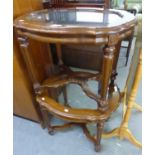 A PAIR OF MODERN MAHOGANY COFFEE TABLES WITH INSET GLASS TOPS