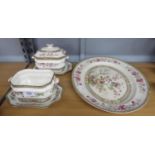 *BRIDGWOOD POTTERY 'INDIAN TREE 'PATTERN OVAL MEAT DISH AND A PAIR OF TWO HANDLED SA
