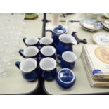 A BLUE GLAZED DENBY TEA SERVICE FOR SIX PERSONS (10 PIECES)