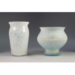 WHITE SPECKLED STUDIO GLASS VASE, of slightly tapering form, 9 ¼? (23.5cm) high, together with a