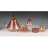 NINETEEN PIECE ITALIAN PINK STAINED AND FLASH CUT PART TEA SERVICE, now suitable for six persons,