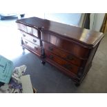 MAHOGANY SIDEBOARD HAVING SIX DRAWERS ON BUN FEET