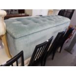 A LARGE FABRIC OTTOMAN BOX, IN DUCK EGG BLUE, A LARGE FABRIC FOOTSTOOL AND A DRESSING TABLE STOOL (