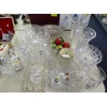 QUANTITY OF GLASSWARES TO INCLUDE; FLOWER VASES, PEDESTAL DISH, JUGS, BOWLS ETC...