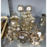 A QUANTITY OF EP WARES, INCLUDING; SETS OF GOBLETS, CONDIMENT SET, STAINLESS STEEL TABLE CUTLERY,