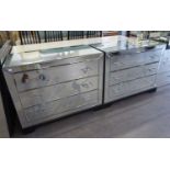 MODERN MIRRORED BEDROOM FURNITURE, WITH FROSTED FLORAL DECORATED TO INCLUDE; 2 X THREE DRAWER CHESTS