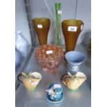 PAIR OF HORNSEA POTTERY SNAIL VASES, WEDGWOOD JASPER VASES AND MOUSE AND HAT ORNAMENT AND FOUR