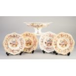SET OF FOUR MID TO LATE NINETEENTH CENTURY ?IRONSTONE CHINA? STYLE MOULDED POTTERY PLATES AND A