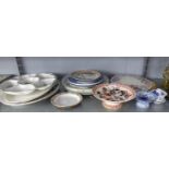 VARIOUS MEAT PLATES AND LARGE CERAMIC PLATES TO INCLUDE; VILLEROY AND BOCH FRENCH GARDEN, SPODE,