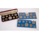 TWO QUEEN ELIZABETH II SPECIMEN COIN SETS 1953 each of ten coins from farthing to crown in hard