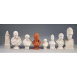 19th CENTURY TERRACOTTA BUST OF ROBERT BURNS on waisted square plinth, 4 3/4" (12cm) high and
