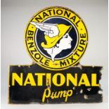 ENAMEL ADVERTISING SIGN ?NATIONAL BENZOLE MIXTURE NATIONAL PUMP?, 68 x 71cm